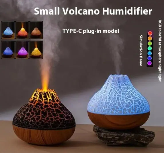 Humidificador Volcán con diseño de vetas de madera.