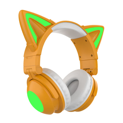Auriculares Bluetooth de diadema luminosa con orejas de gato (ángulo de pétalo)