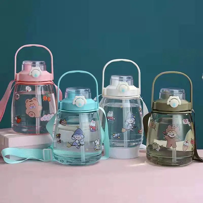 Cantimplora de 1,3 L para la escuela – Diseño colorido con correa