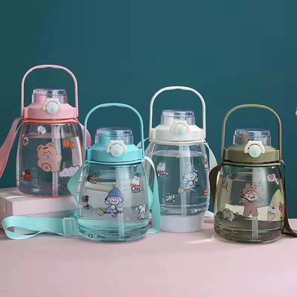Cantimplora de 1,3 L para la escuela – Diseño colorido con correa