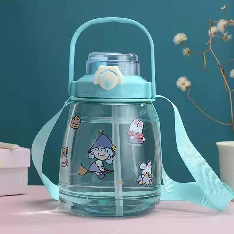 Cantimplora de 1,3 L para la escuela – Diseño colorido con correa