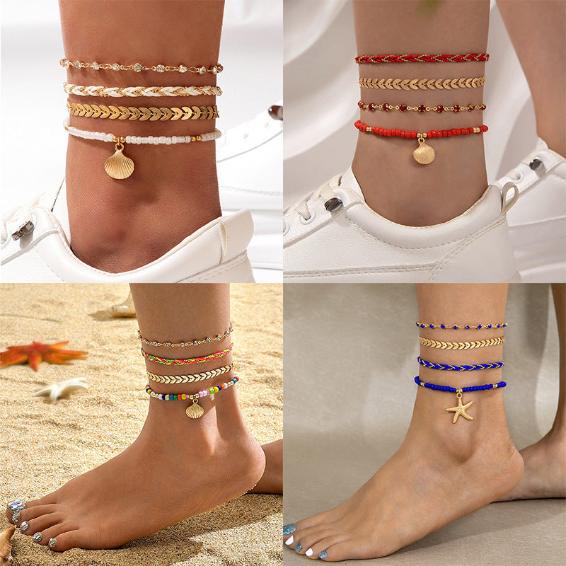 Summer fashion jewelry: four-row anklet