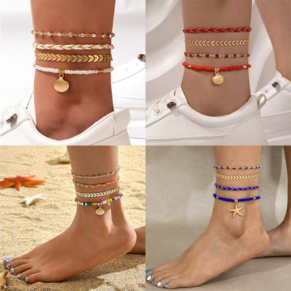 Summer fashion jewelry: four-row anklet