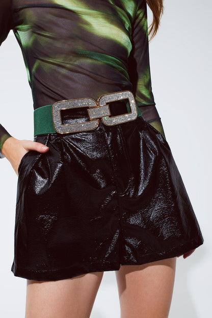 High-Waist-Leder-Shorts – Schwarz