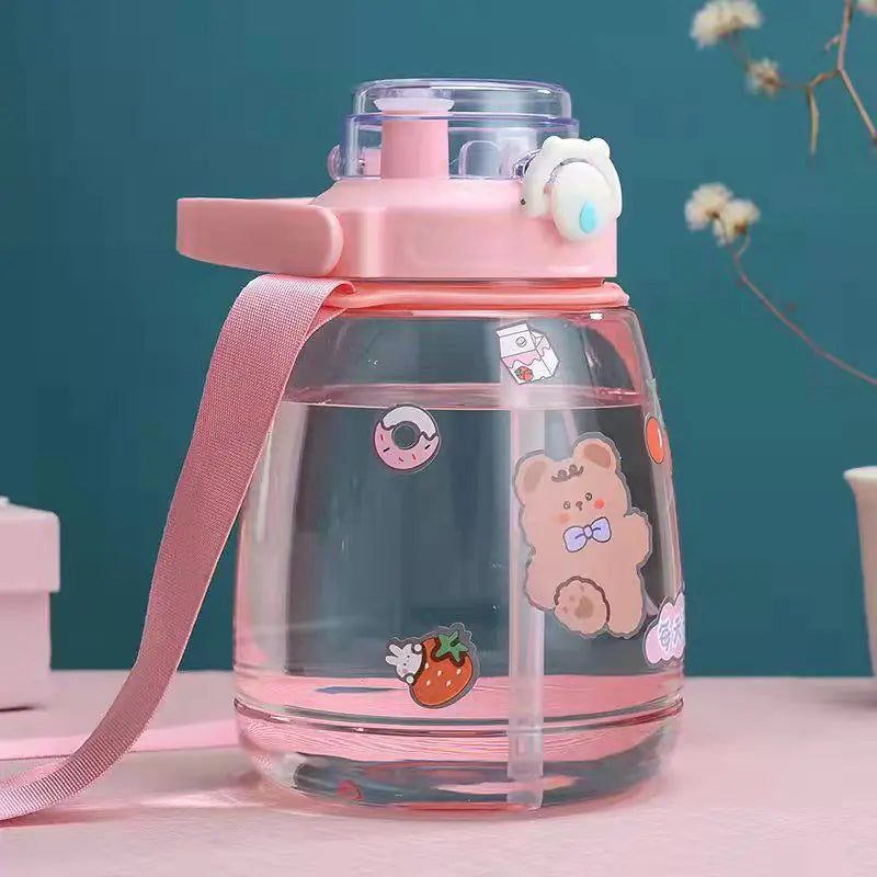 Cantimplora de 1,3 L para la escuela – Diseño colorido con correa